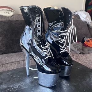 Black patent pleaser ankle boots
